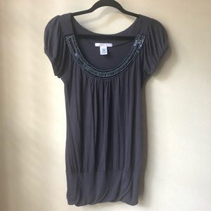 Charlotte Russe Beaded grey top with round neck